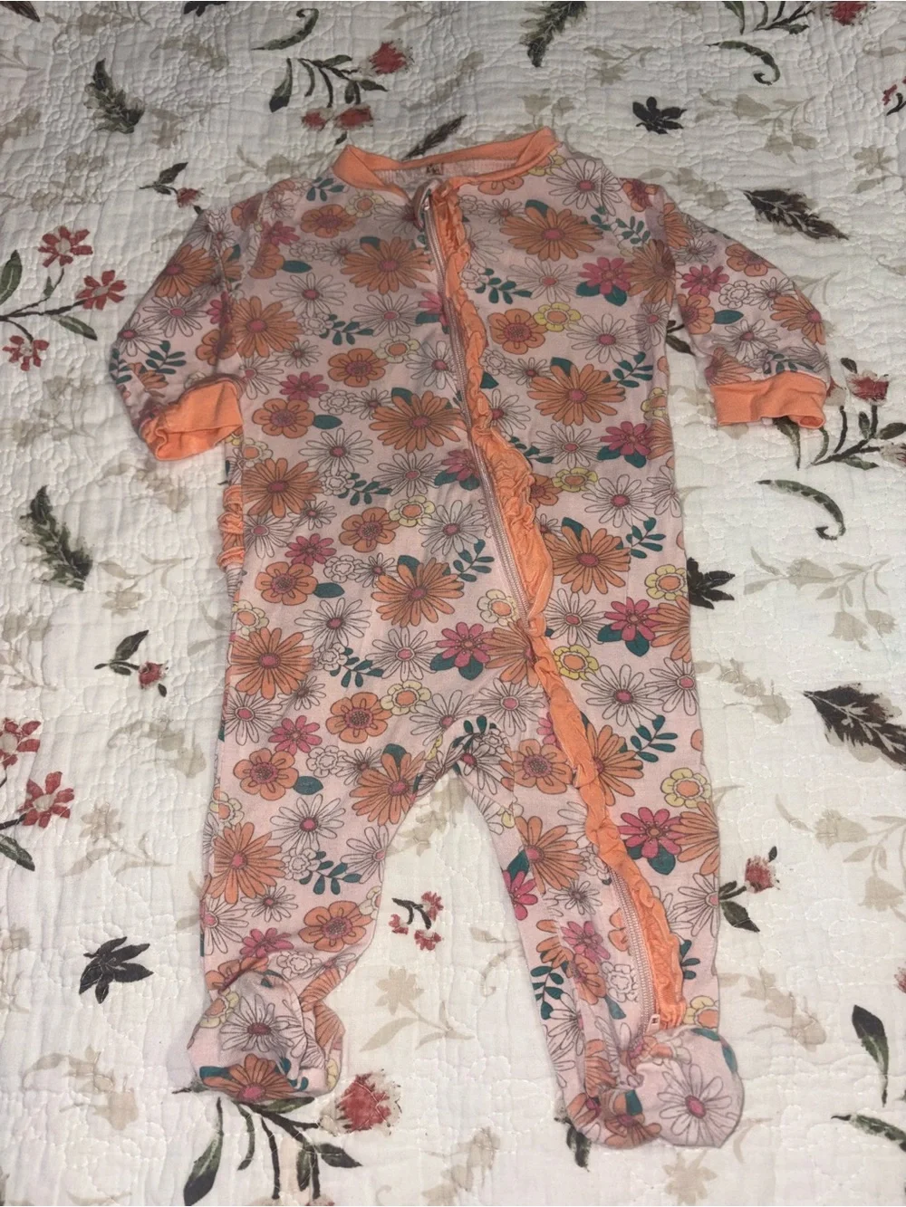 Milkberry Daisy Floral Ruffle Bamboo Footie Pajamas Baby Girl 0-3 months
